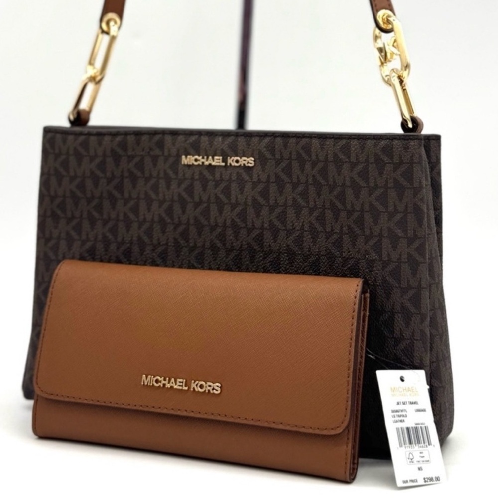 Michael Kors Trisha Medium Triple Compartment Crossbody Bag & Trifold Wallet Set